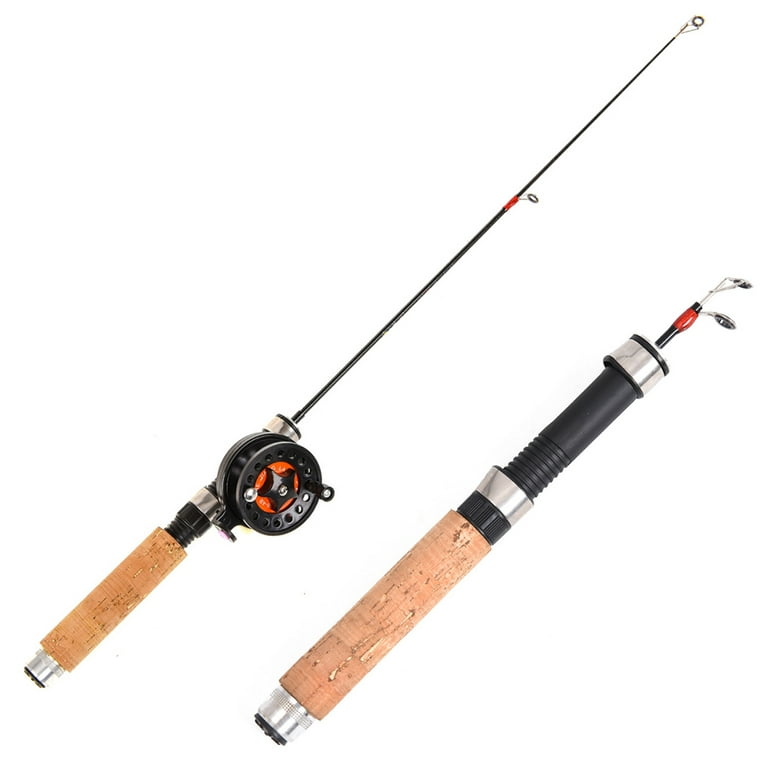 Winter Ice Fishing Rod Reel Combo Pole Wheel Fishing Tackle Set (Wooden), adult Unisex, Size: As Shown, Red