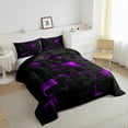 thumbnail image 4 of Neon Black Purple Comforter Set Full Abstract Geometric Grid Checkered Bedding Set Teen Women Glowing Stereoscopic Plaid Down Comforter 3D Square Quilt Duvet, 4 of 7