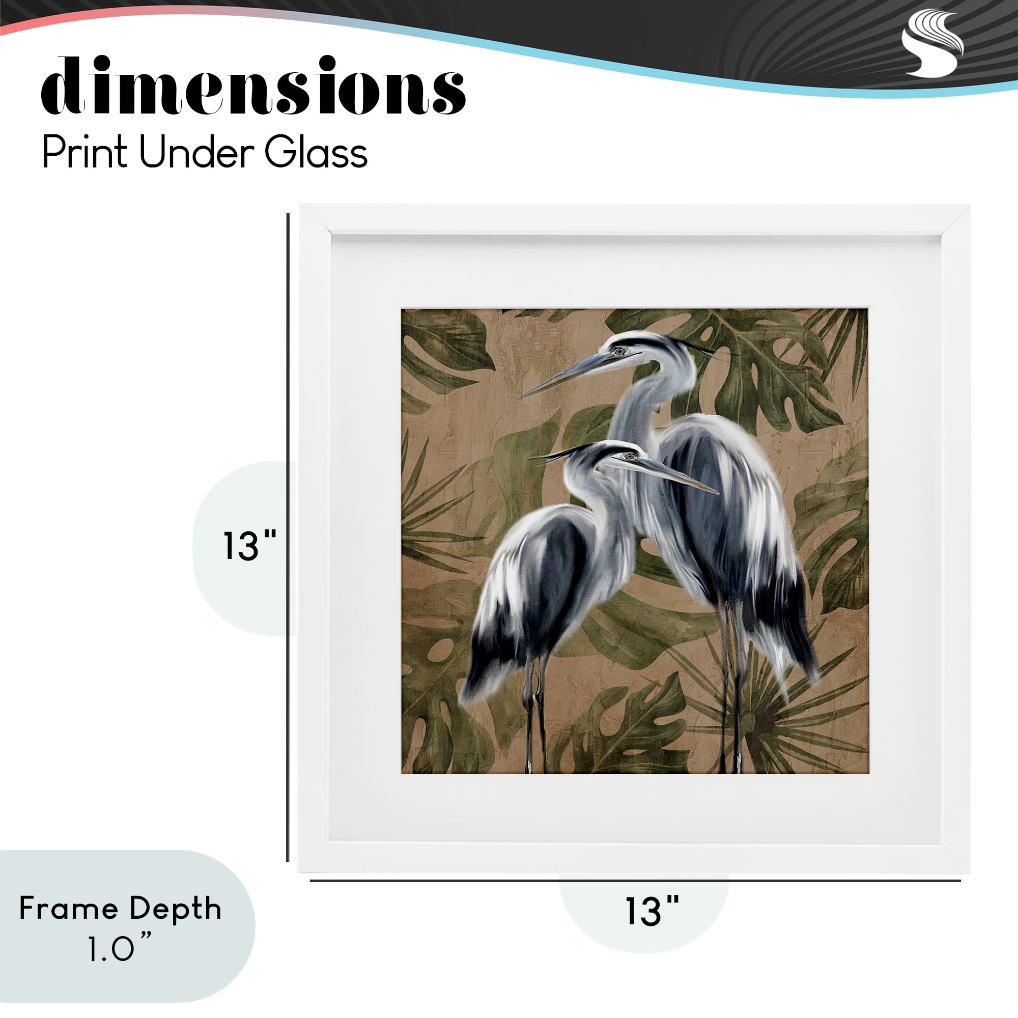 Stupell Industries Two Herons over Tropical Leaves White Framed Print Under Glass, design by Kim Allen