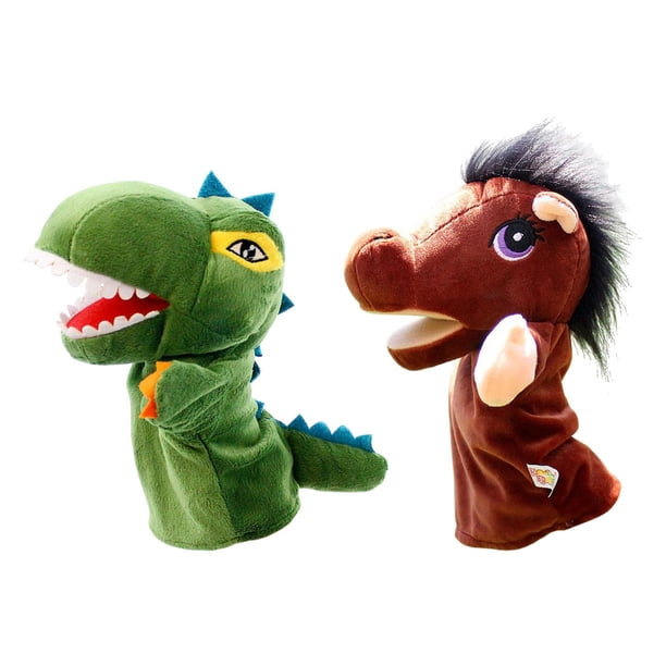 2 marionetas de mano para niños, animales de peluche, juguetes para juegos, cosplay, regalos de fiesta Dinosaurio y caballo