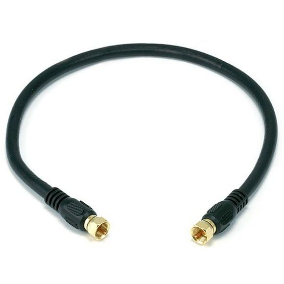 1.5ft RG6 (18AWG) 75Ohm_ Quad Shield_ CL2 Coaxial Cable with F Type Connector - Black