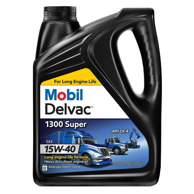 Mobil Delvac 1300 Super Heavy Duty Premium Synthetic Blend Diesel Engine Oil 15W-40 4, 1-gallon bottles