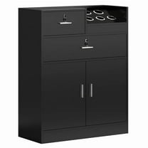 Ktaxon Salon Station Storage Cabinet with Locking Drawer, 5 Hair Dryer Holders, Black