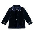 thumbnail image 6 of Lovskoo 6M-9Y Boys Girls Velvet Pajama Sets Toddler Baby Kids Christmas Button Down Winter Long Sleeve Shirt + Long Pants Solid Loungewear 2Pcs Home Wear Clothes Suit Dark Blue, 6 of 9