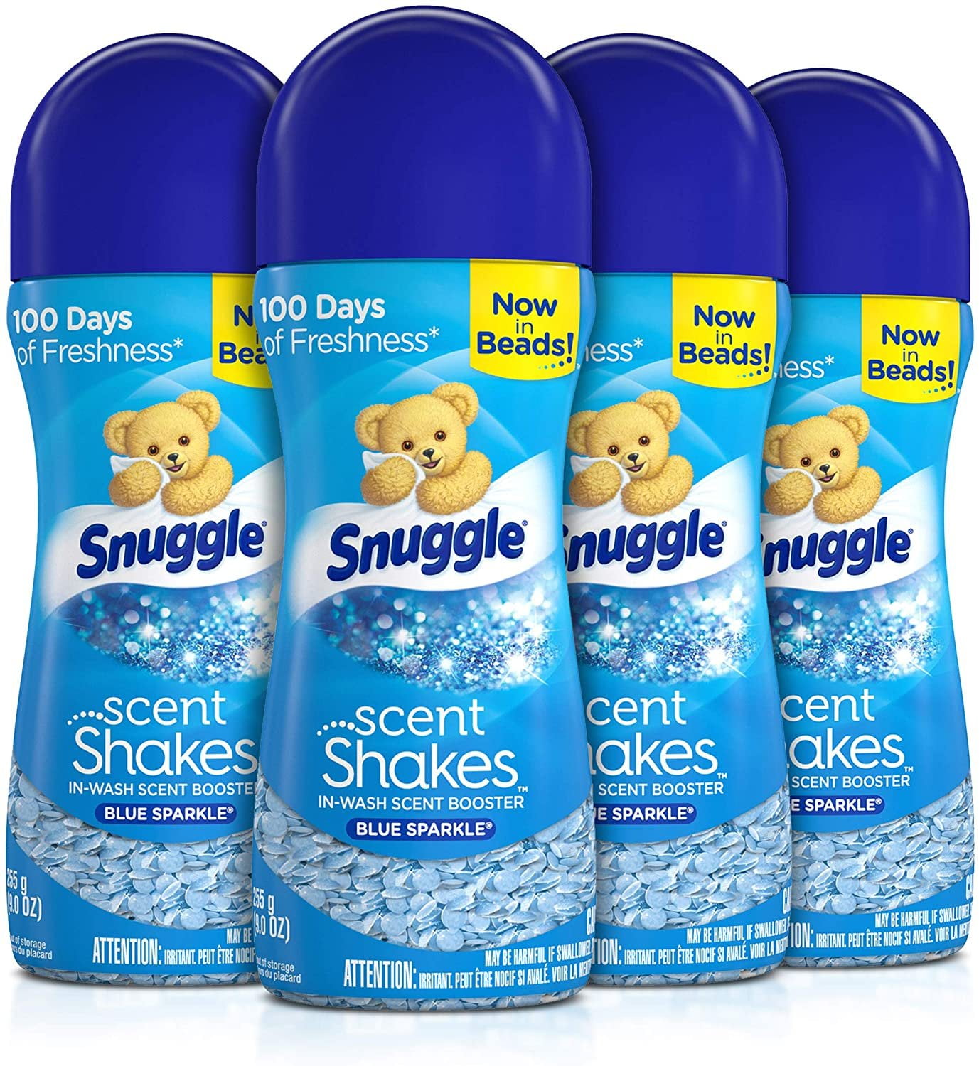 Snuggle Scent Shakes in-Wash Scent Booster Beads, Blue Sparkle, 9 Ounce (Pack of 4)