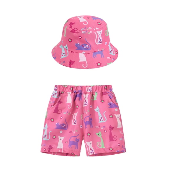 XZNPDUCQ Children Vest Suit Boy Shorts Summer Baby Fashion Cartoon Print Children ClothingPajamas Set Summer Outfit (4-5 Years,Hot Pink)