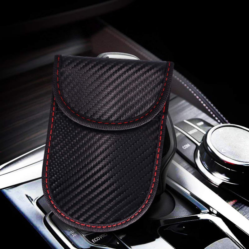 Anti-Hacking Case Blocker 2 Pack Car Key Signal Blocking Faraday Key Fob Bag Carbon Fiber Fabric Anti-Theft RFID Blocking Cage RFID Key Fob Protector Pouch Car Security Protection Pouch