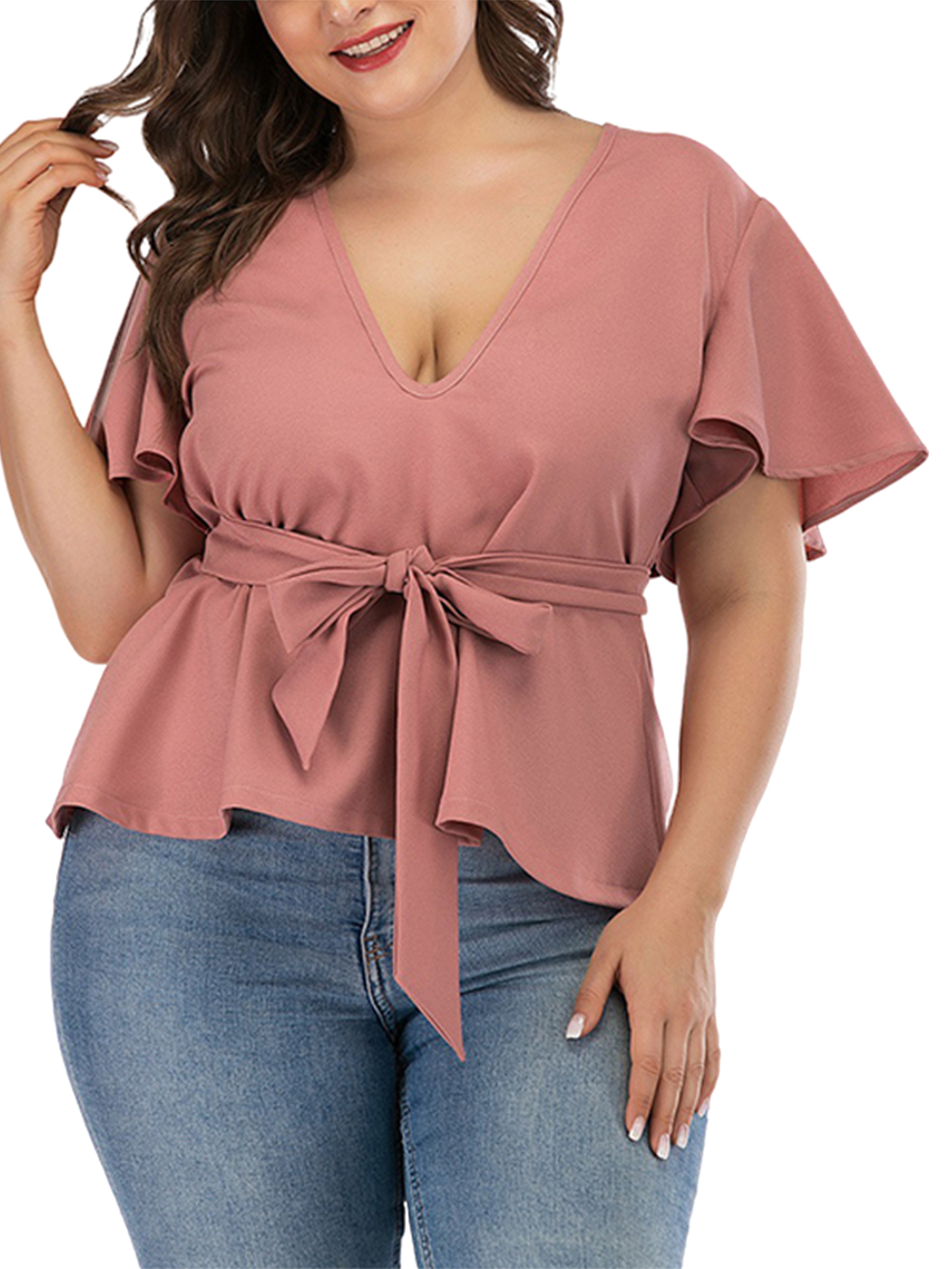 Pleated Flared Plus Size Blouses 