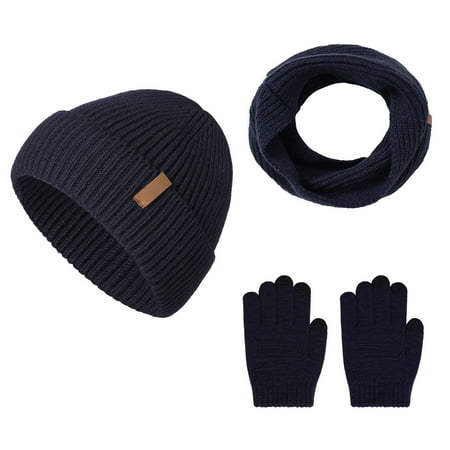 

WUDATI Cable Knit Autumn and Winter Warmth Women And Men Winter New Winter Thickened Warm Hat Scarf Glove Knitted Three Piece Set