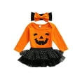 thumbnail image 6 of Sunisery 3PCS Newborn Infant Kids Baby Girls Halloween Pumpkin Face Romper Tutu Skirt Headband Set Orange Black 12-18 Months, 6 of 6