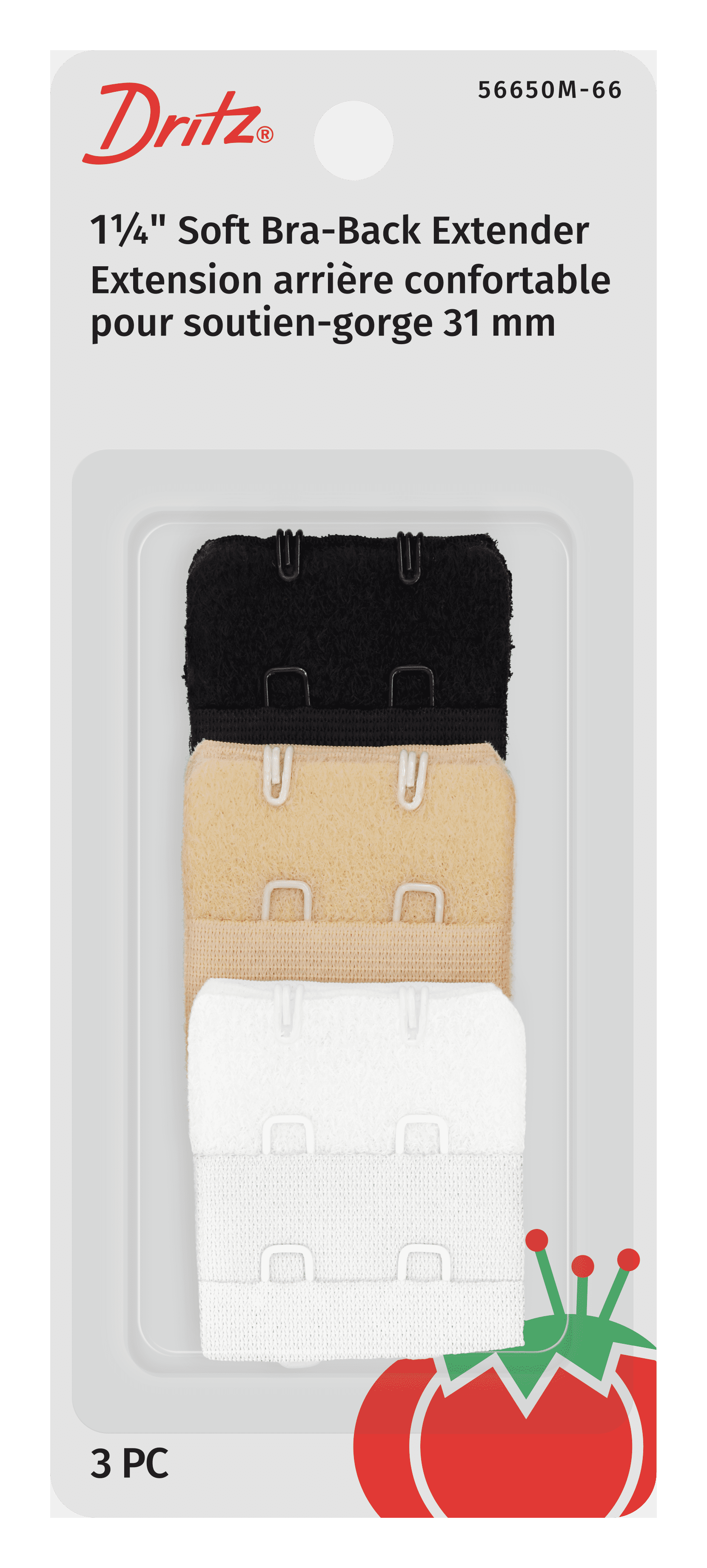 (3 pack) Dritz Women's 1-1/4" Bra-Back Extenders, Assorted, 3 Count
