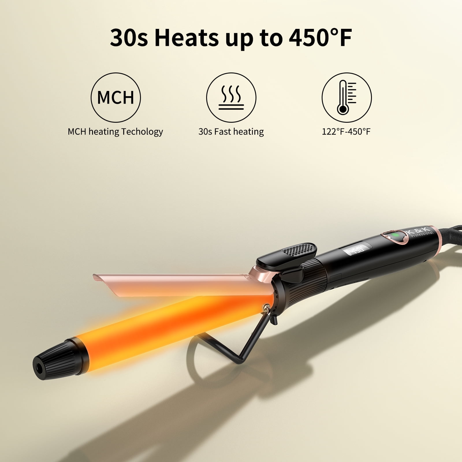 1 Inch Curling Iron with Clipped Tourmaline Ceramic Barrel Professional 1 Inch Hair Curler up to 450°F Dual Voltage for Traveling 60 Mins Auto Off Suit for Different