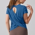 thumbnail image 2 of Tqcoqu Open Back Workout Tops for Women,Casual Short Sleeve Crew Neck Loose Athletic Gym Yoga Tshirts Clothes,Blue Women's S-XL, 2 of 8