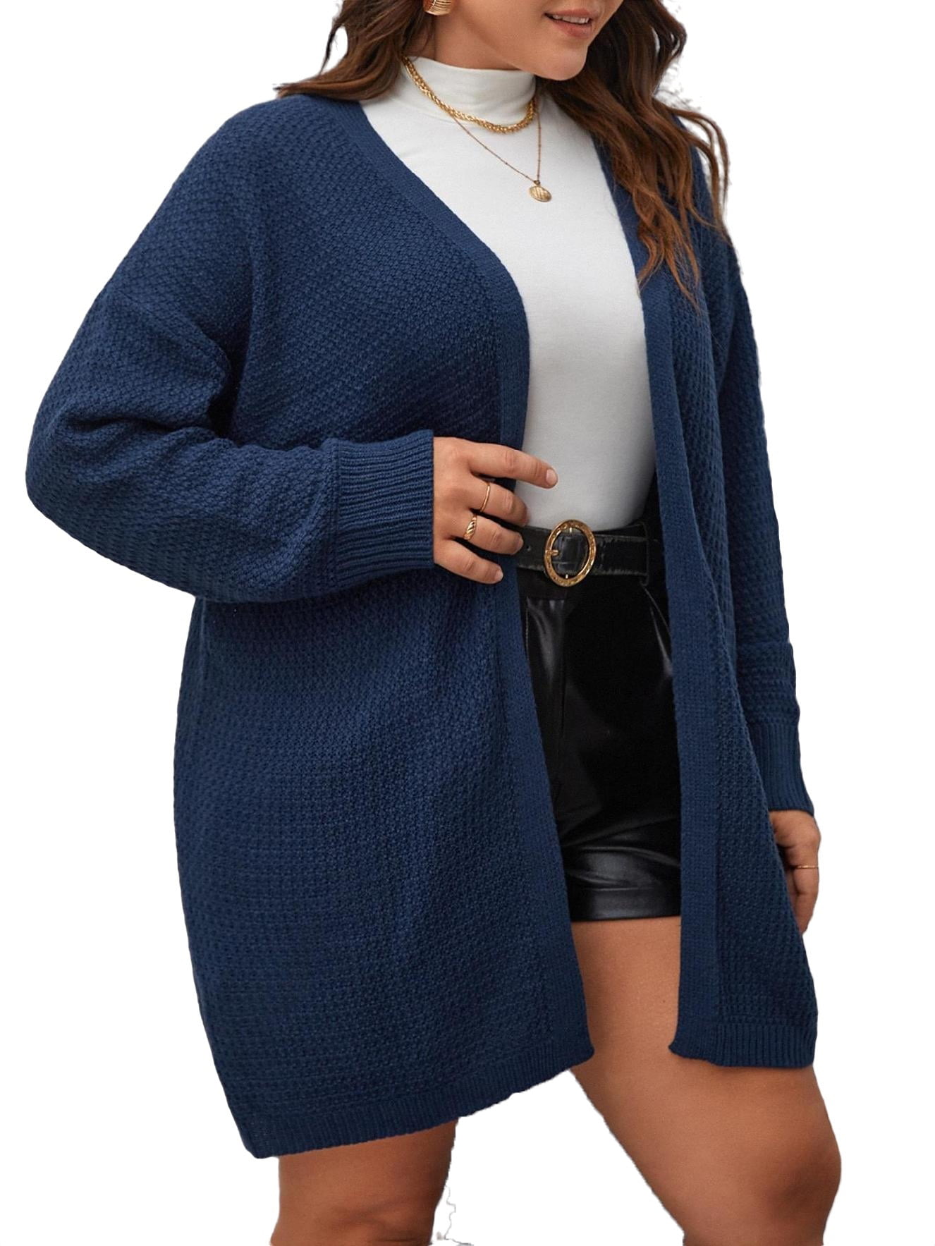 Casual Plain Cardigan Long Sleeve Navy Blue Plus Size (Women's - Walmart.com