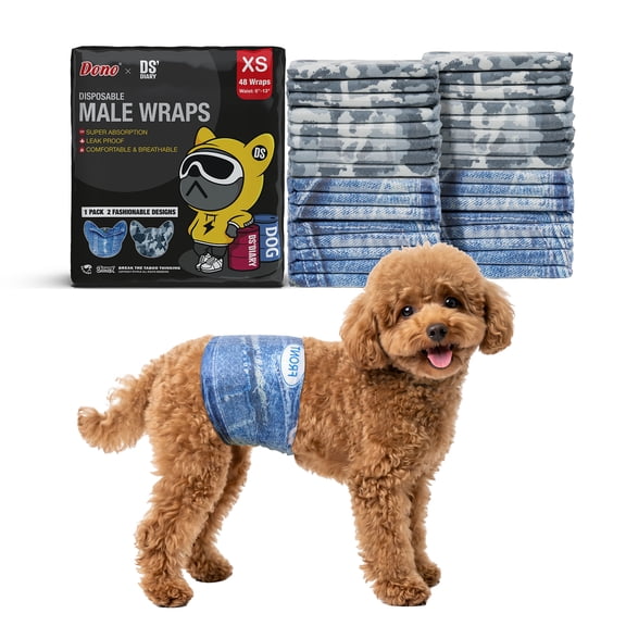 Dono Wider Disposable Male Dog Wraps, Super-Absorbent, Leak Proof Fit X-Small 48 Count