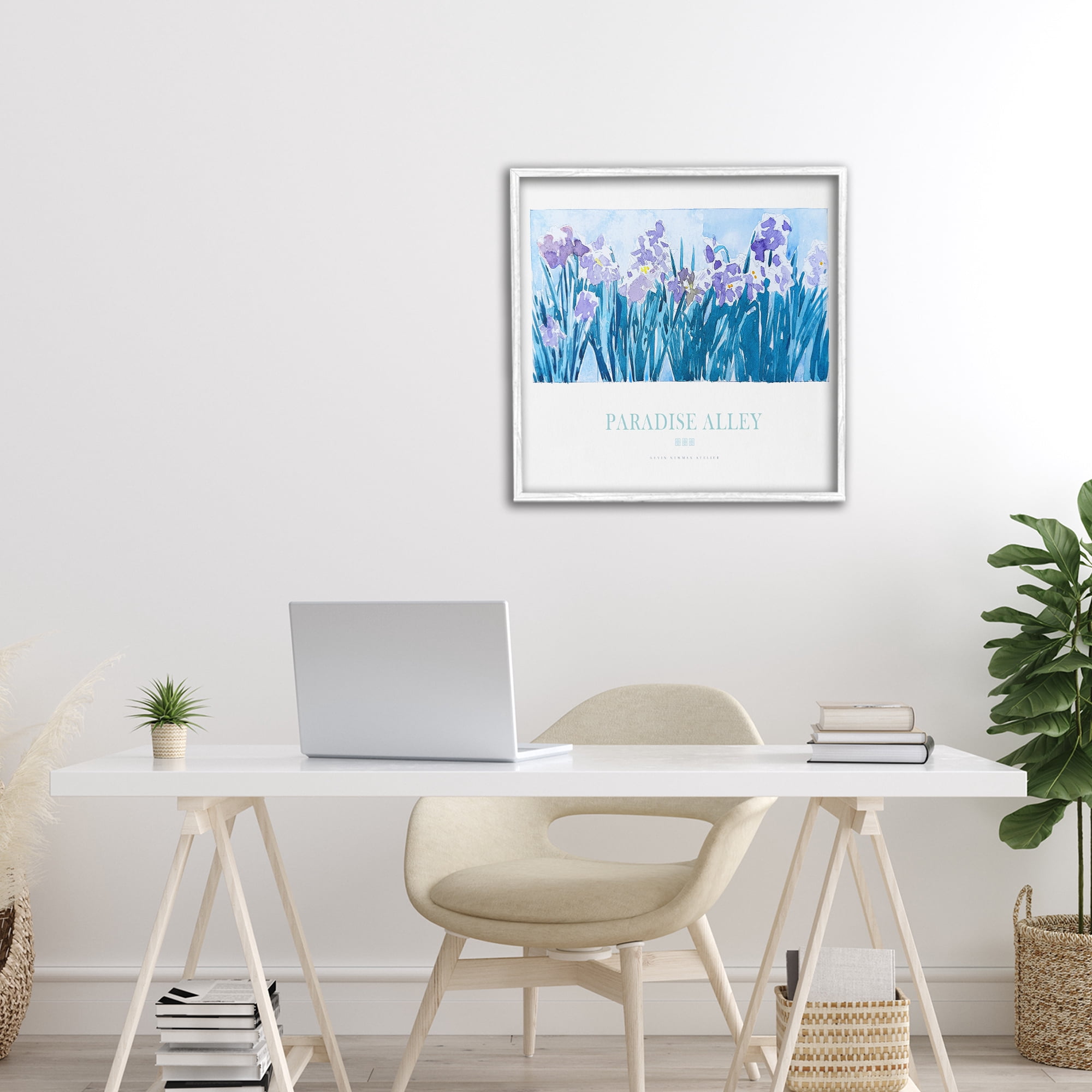 Stupell Industries Paradise Alley Purple Irises White Framed Giclee Art, design by Jadei Graphics