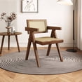 thumbnail image 3 of Tcbosik Modern Rattan Chairs Set of 2, Dining Chair with Arm, Rubber Wood Accent Chair for Living Room, Bedroom, Kitchen, Easy Assembly, Walnut, 3 of 6