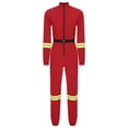 thumbnail image 3 of iiniim Womens Halloween Firefighter Cosplay Romper with Belt Long Sleeve Front Zipper Jumpsuit Clubwear Red M, 3 of 7