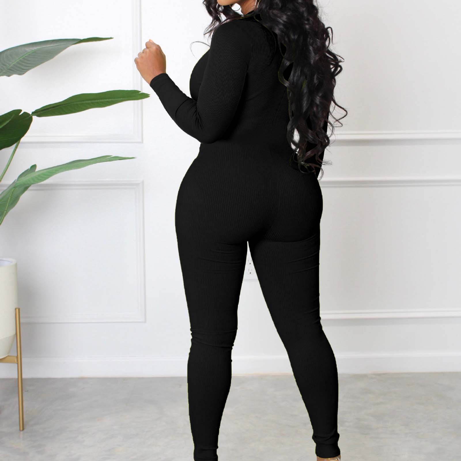 Casual Ribbed Plus Size Dressy Jumpsuits For Women With Long Sleeves,  Turtleneck, Hollow Out Back, High Elasticity, And Ruffles Perfect For  Outdoor Activities From Shahambie, $24.13
