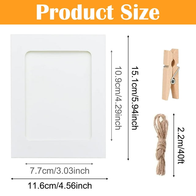 Marco de fotos de papel de 20 piezas con 20 clips y 2 cuerdas de cáñamo, marco de álbum colgante, juego de marcos de fotos de papel para decoración de la pared del hogar, 4,5 x 6 pulgadas (blanco)