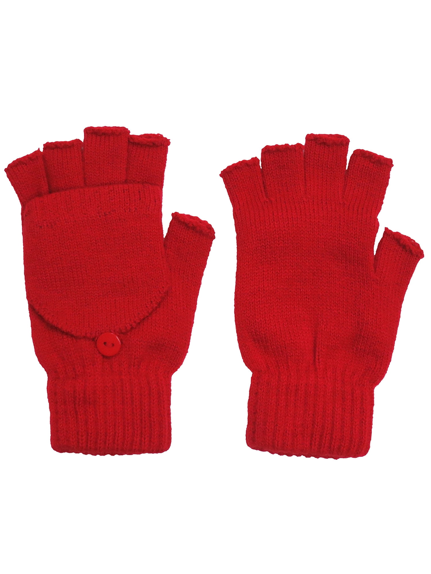 Winter Fingerless Gloves with Flap Cover Mitten Gloves, 56_Red