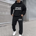 thumbnail image 5 of Aihuaihua Jesus Sweat Suits for Men Christian Letter Print Fall Winter Outfit Religious Pullover Hoodie Sweatshirt and Jogger Trackpant Tracksuit 2 Pieces Set Black M, 5 of 5