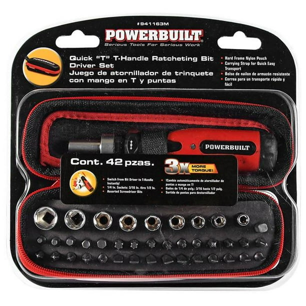 Powerbuilt 42 Piece THandle Bit Driver Set With Carrying Case, 3X
