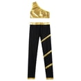 thumbnail image 4 of Hansber Kids Girls Gymnastics Outfit One Shoulder Tank Sleeveless Crop Tops with Stripes Pants Ice Gold 14, 4 of 5