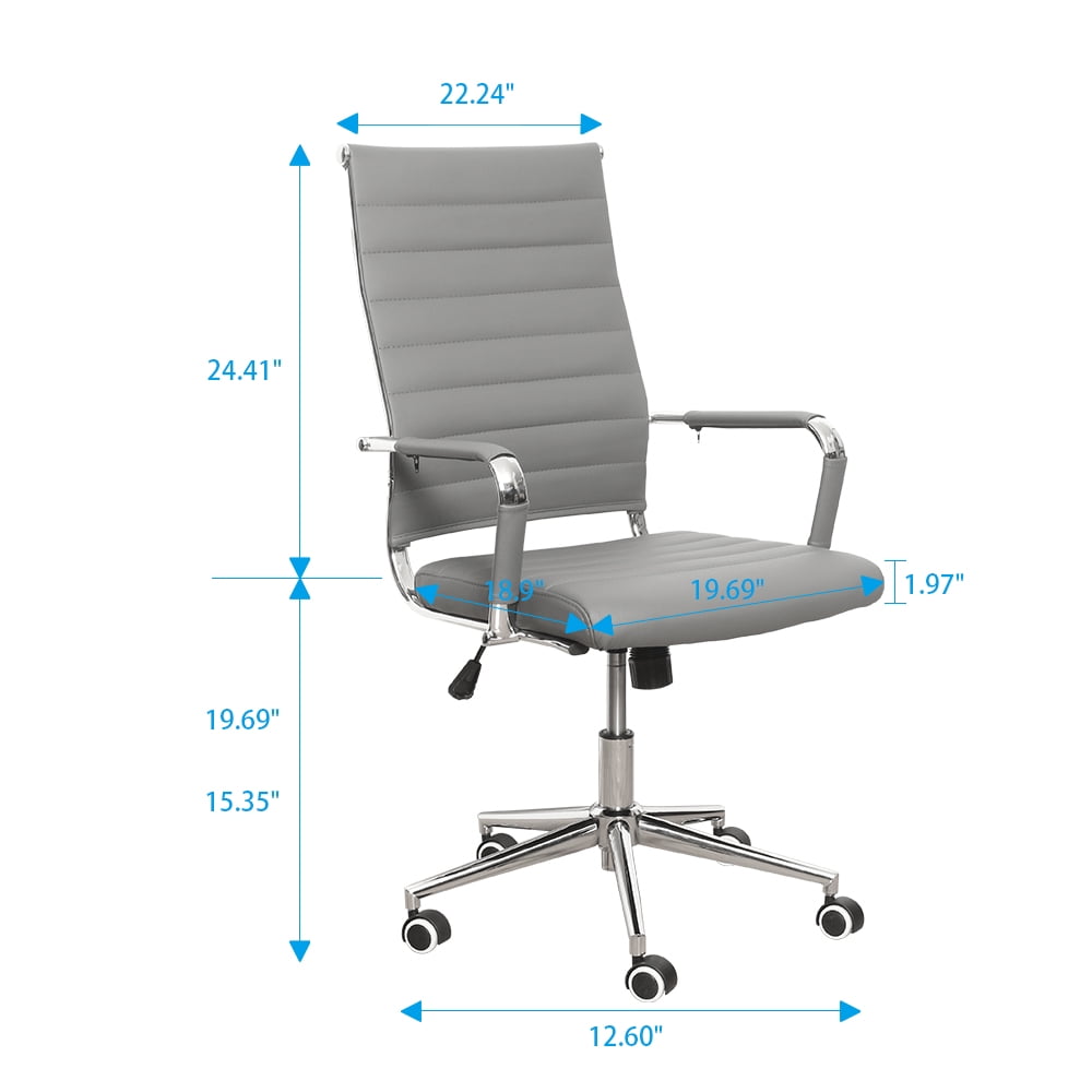 Okeysen Mid-Back Ribbed Home Office Desk Chair Upgraded Seat Ergonomic Leather Conference Room Swivel Chairs Adult, Gray