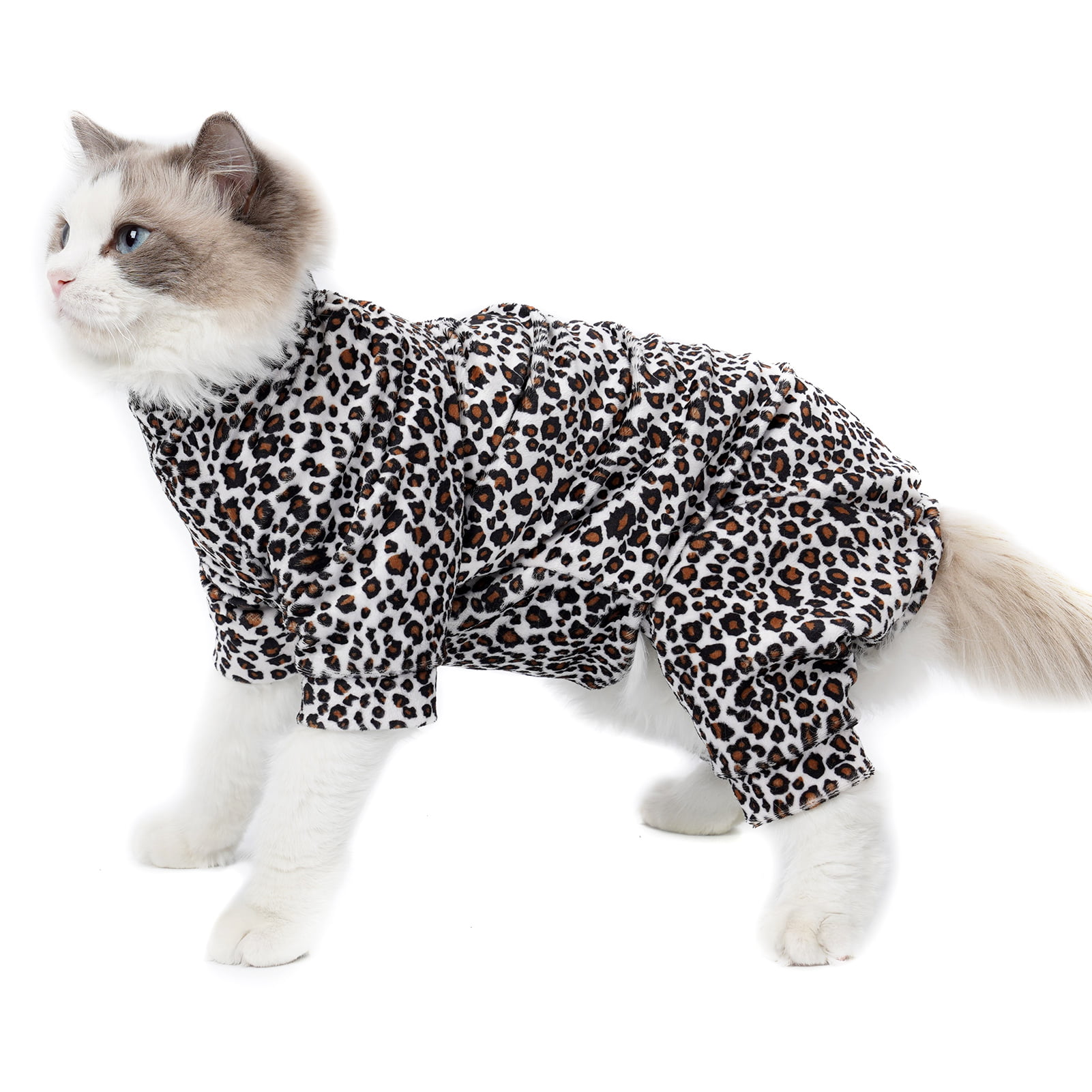 Pet Winter Coat Four Legs Leopard Print Warm Jacket for Cats