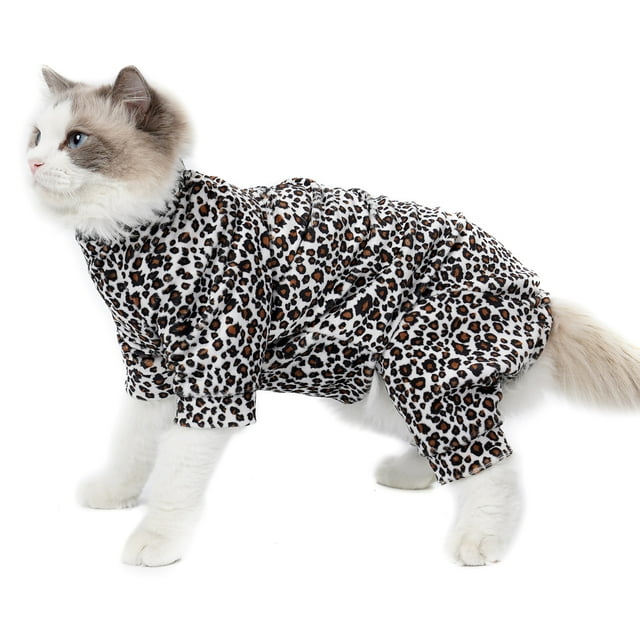 Manteau d'Hiver pour Animaux à Quatre Jambes Imprimé Léopard Veste Chaude pour Chats