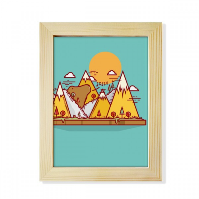 Cartoon Bear Mountain Animal Desktop Adorn Photo Frame Display Art Painting Wooden