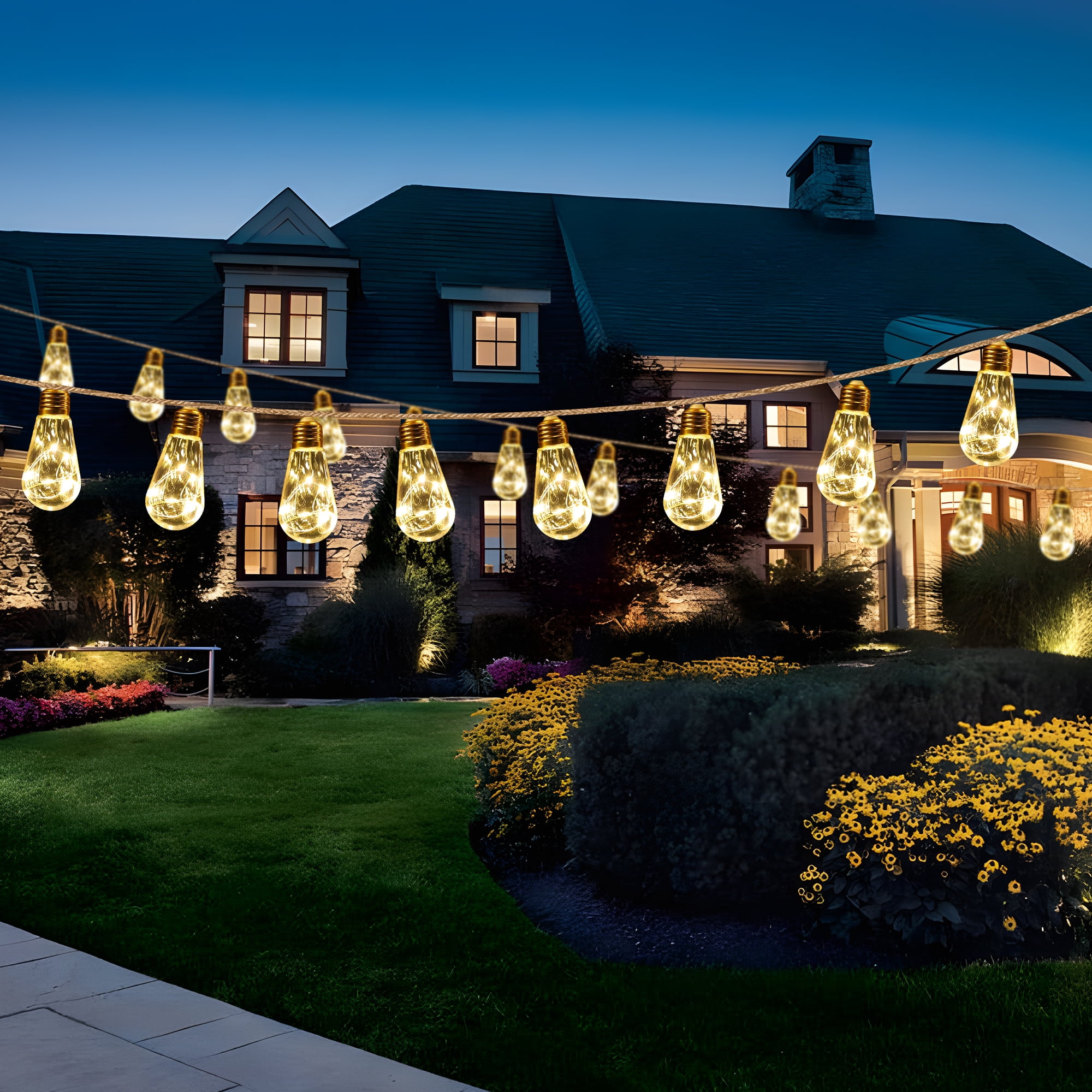 DAYBETTER 2Pack Solar Outdoor String Lights, 40ft/8Light Modes/32Bulbs Vintage Rope Hemp Solar Powered String Lights for Fence Patio Garden Yard Room Decor