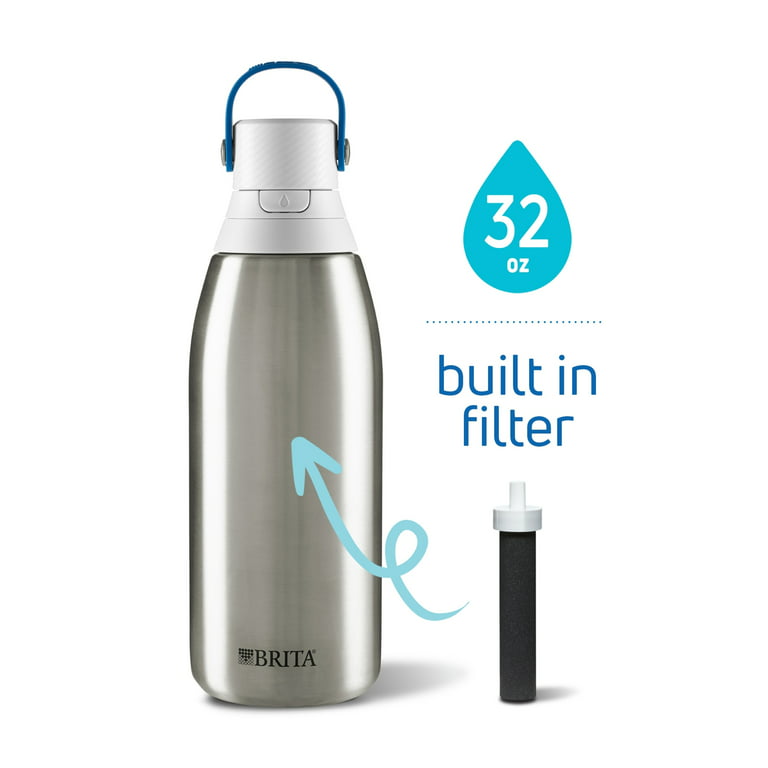 Brita Premium Stainless Steel Leak Proof Filtered Water Bottle, Silver, 32  oz 