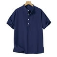 thumbnail image 2 of Cotton Linen Shirts for Men Oversized Button Placket Short Sleeve T Shirts Casual Solid Plus Size Loose Comfy Summer Beach Henleys Tee Shirt Top, 2 of 6