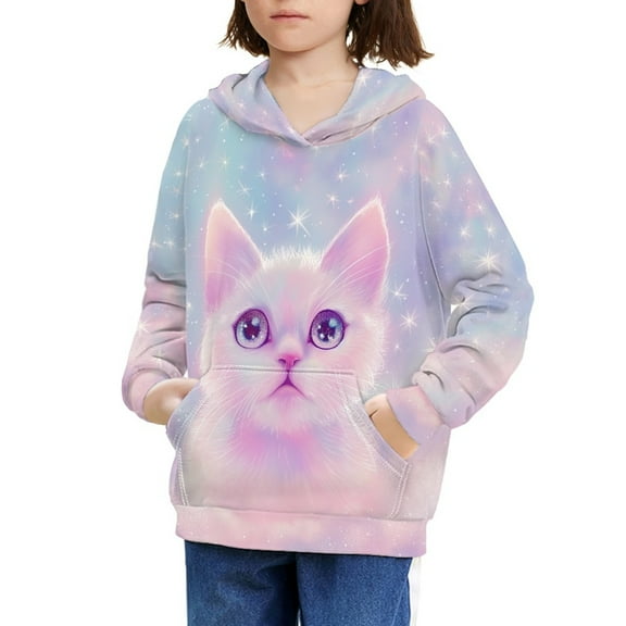 DISNIMO Galaxy Cat Hoodie for Girls Hoodies Pullover for Girls Hooded Sweatshirts Size 6-7 Hoodie Sweatshirt for Kids Streetwear Hoodie Children Girl Clothes Fall/Winter Casual