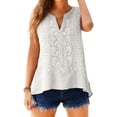 thumbnail image 5 of TRUBKH Women's linen top Beach vacation style tops Retro style cotton and linen top Cotton Linen Shirts for Wome Crew Neck Linen Shirts for women Short Sleeve Linen Shirts for women Z7-White M, 5 of 9
