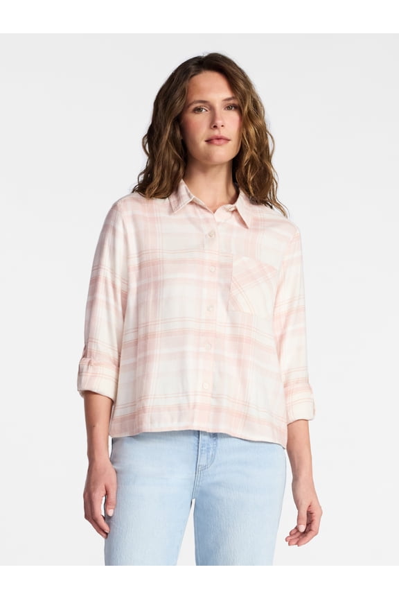 Women's Cropped Flannel Shirt, Sizes XS-XXXL