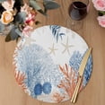 thumbnail image 3 of Orange Navy Blue Coral Round 13 Inch Placemats Set of 6, Summer Beach Coastal Ocean HeatResistant Non Slip Place Mats for Dining Table, Wipeable Braided Kitchen Table Mats for Housewarming, 3 of 9