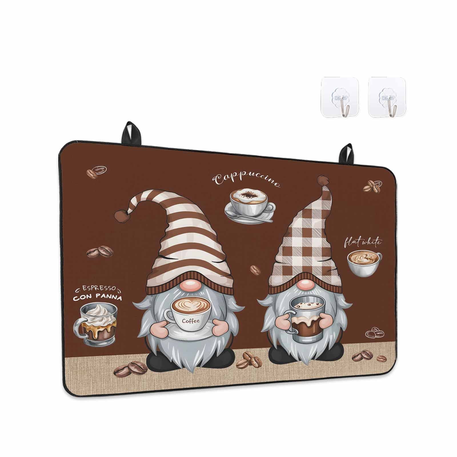 Coffee Gnomes Stove Top Cover for Electric Stove, Heat-proof & Non Slip Glass Top Stove Cover Protector, Coffee Beans Cups Brown Kitchen Flat Cooktop Rubber Mat 24x21 Inches