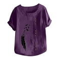 thumbnail image 4 of Womens Summer Plus Size Short Sleeve Cotton Linen Tops Casual Loose Fit Blouses Basic Lightweight Tees Shirts Tunics, 4 of 5