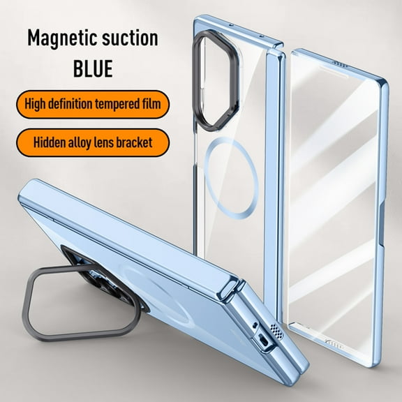 for Samsung Galaxy Z Fold 6 Case with HD Screen Protector, Built-in Adjustable Kickstand & Magnetic Hinge Protection Full-Body Protective Case for Galaxy Z Fold 6,Blue-HD Clear