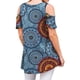 thumbnail image 5 of Qarigey Camiseta de mujer Top con estampado bohemio Top con estampado en frío Blusa de manga corta con hombros descubiertos Prendas para la parte del cuerpo Azul S, 5 of 6