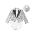thumbnail image 3 of Yeahdor Kids Boys Sequin Tailcoat Lapel Neck Swallowtail Coat Jacket with Hat Jazz Dance Suit Silver 6, 3 of 6