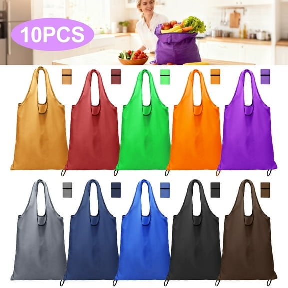 10pcs Reusable Grocery Bags, EEEKit Foldable Fashion Shopping Bags, Large Tote Bags For Groceries, Washable Ripstop Storage Pouch