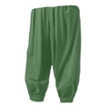 thumbnail image 5 of Men's Japanese Cotton Linen Cropped Pants, Loose Wide-Legged Drawstring Casual Pants Plus Size for Summer, Beach and Relaxation,Dark Green,XL, 5 of 5