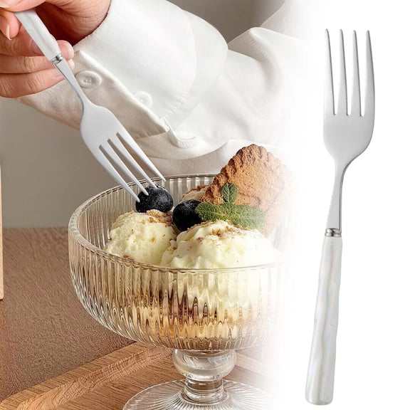 Ceramic Handle 304 Stainless Fork  Pearl Pattern Dessert Tableware  Household Flatware for Coffee, Fruit, Meal (Stainless Steel)