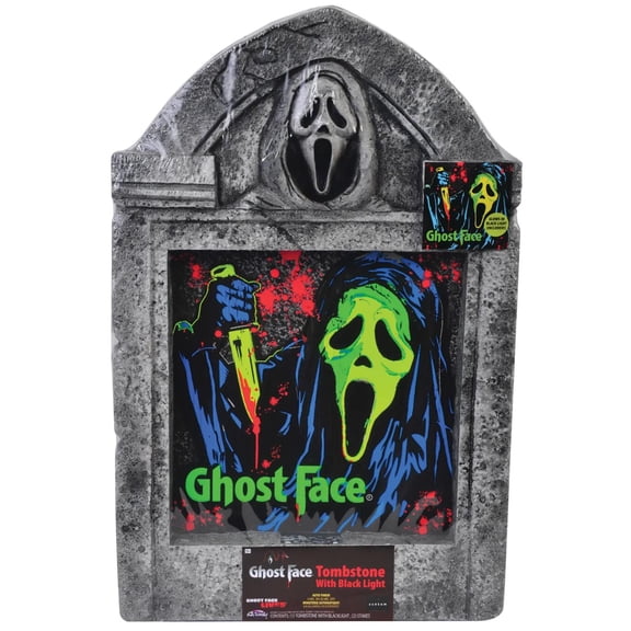 Fun World 21 in Ghostface Black Light Tombstone Halloween Decoration - Gray