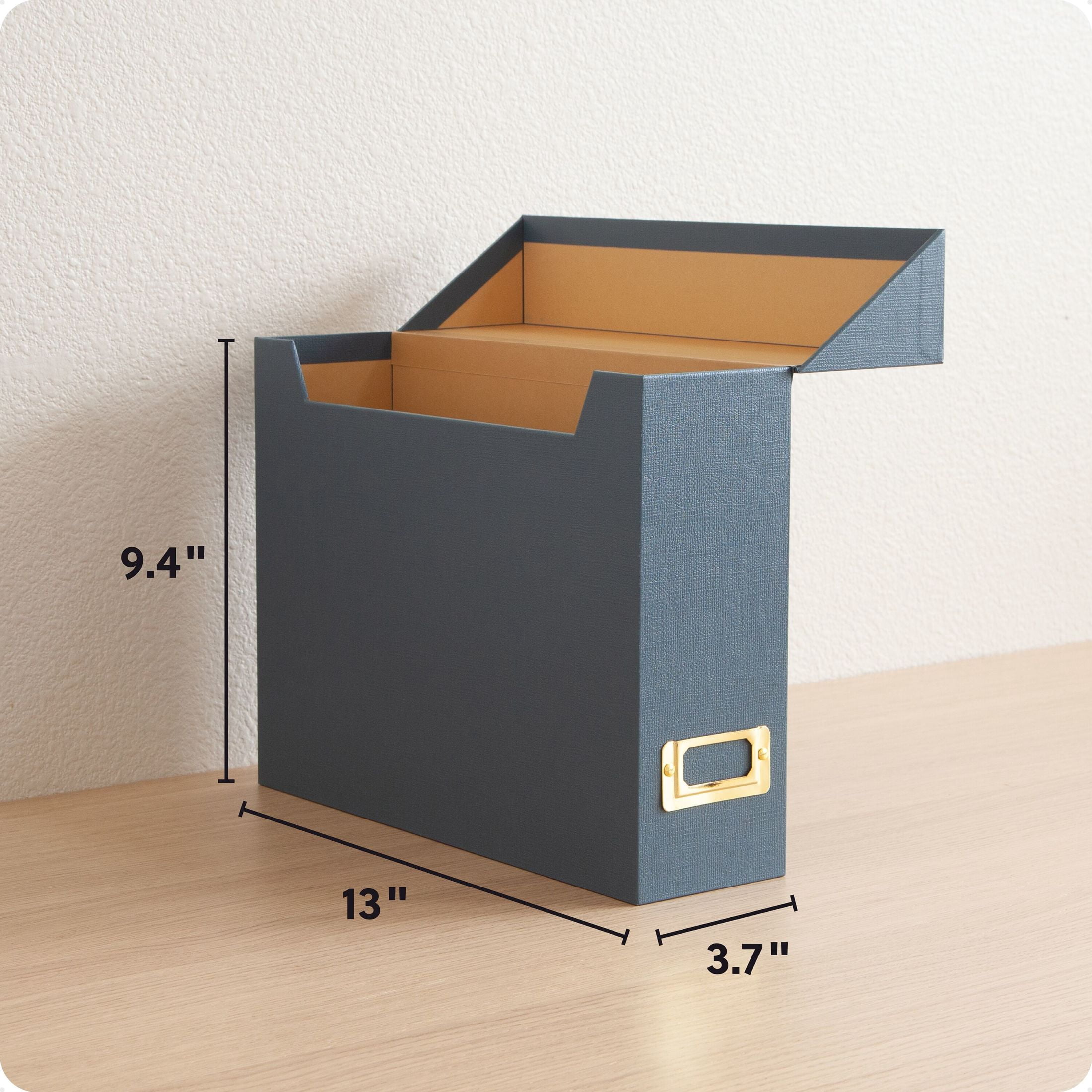 U Brands Flip Top File and Storage Box, 9.4 x 3.7 x 13 in., Dusk, Gold Metal Nameplate