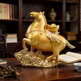 thumbnail image 3 of Figura de caballo Fengshui Figura de resina Arte Artesanía Coleccionables Mano de obra fina Oro, 3 of 6